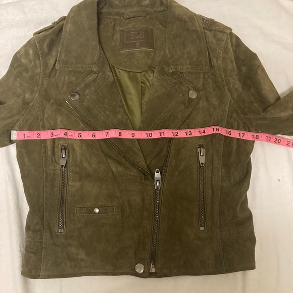 BlankNYC Olive Genuine Suede Leather Cropped Motorcycle Jacket Small - Picture 8 of 12